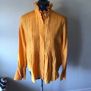 NWT Current / Elliott Orange Long Sleeve Ruffles Pintuck Shirt Size S